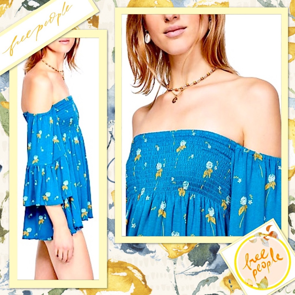 Free People Lana Off the Shoulder Tunic Turquoise - Picture 3 of 8